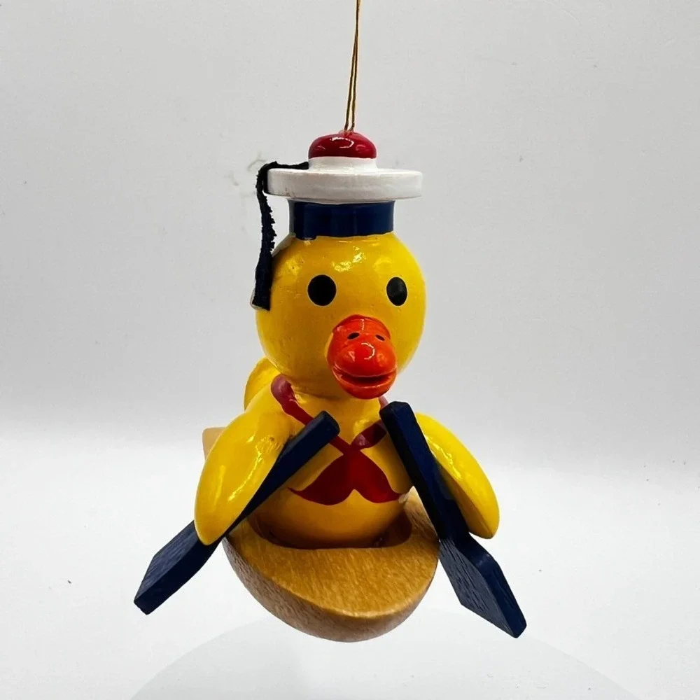 MINT Vtg 1984 Erzgebirge Germany Ornament Ducks Boat Toy Hand Painted Wood
